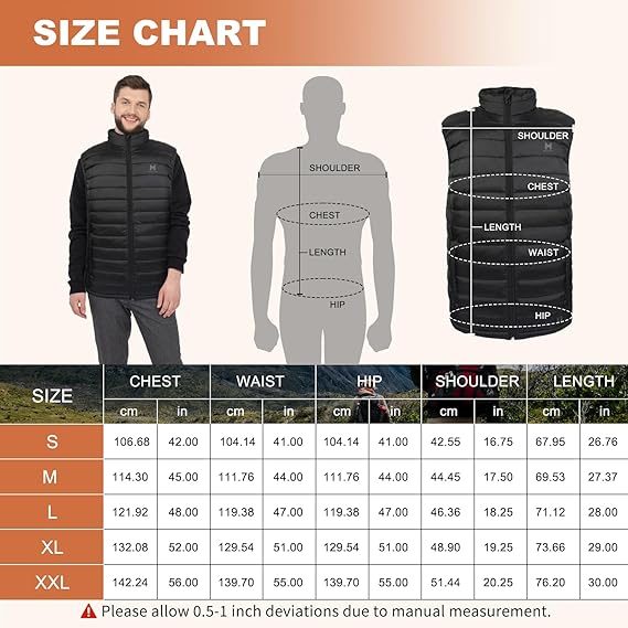 6 Heating Zones 3-Level Temperature Control Heated Vest for Men and Women, Lightweight Electric Heated Vest