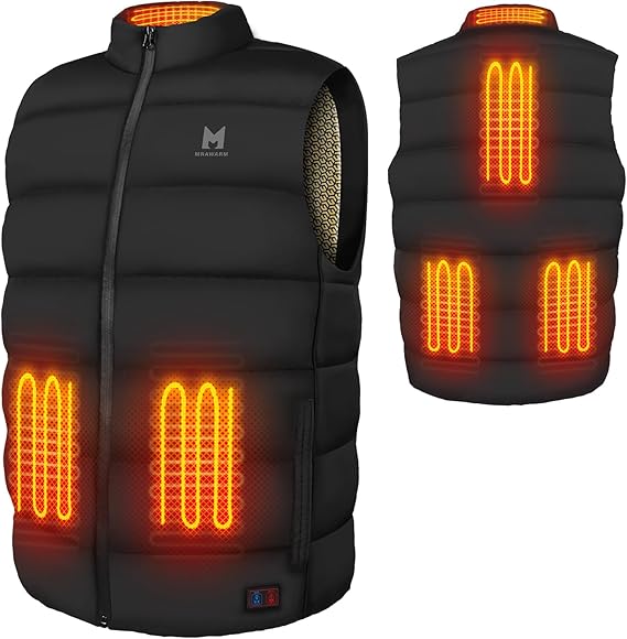 6 Heat Zone 3 Level Temperature Control Heated Down Vest for Men and Women, 90% Down, 650 Fill Power