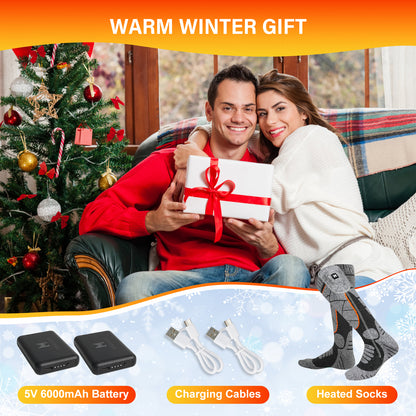 Heated Socks, MRAWARM 5V 6000mAh Rechargeable Heated Socks, Unisex