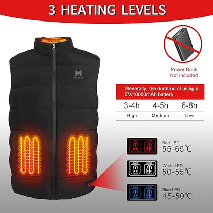 6 Heat Zone 3 Level Temperature Control Heated Down Vest for Men and Women, 90% Down, 650 Fill Power