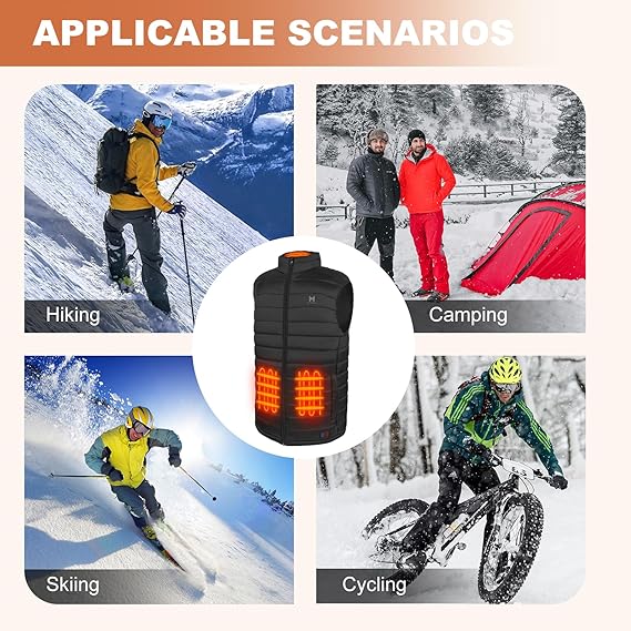 6 Heating Zones 3-Level Temperature Control Heated Vest for Men and Women, Lightweight Electric Heated Vest